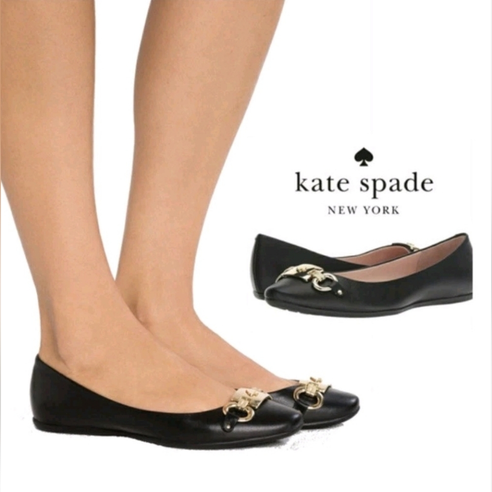 Size 10 - Kate Spade Phoebe Black Flats with Gold Detail